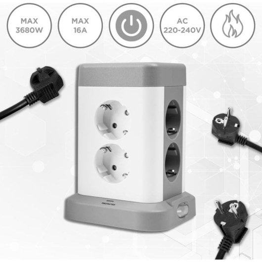 Duronic ET8C Regleta Enchufes Múltiple3 Puertos Usb A y 1 Puerto USB C 8 Tomas 3680W 16A 1.8 M