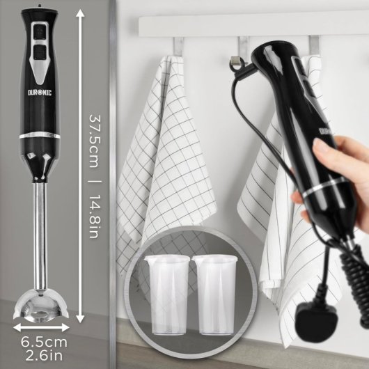 Duronic HB35C Batidora de Mano 350W 2 Velocidades Cuchillas Acero Inox 2 Jarras de 600ml