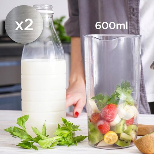 Duronic HB35C Batidora de Mano 350W 2 Velocidades Cuchillas Acero Inox 2 Jarras de 600ml