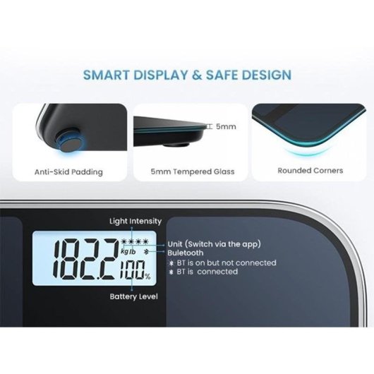 Balance Impédancemètre Renpho Elis Solar 2 Noire Jusqu'à 13 Paramètres Wi-Fi Bluetooth