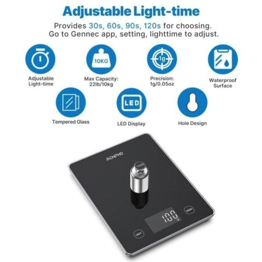 Balance de cuisine Renpho Calibra 1L Noir Bluetooth LED 5kg Tara
