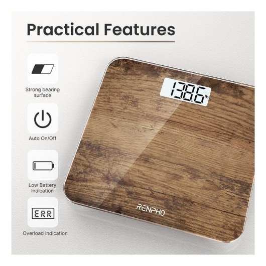 Balança Digital Renpho Core 1S Até 180 kg Precisão 0,05 kg Ecrã LED Antiderrapante