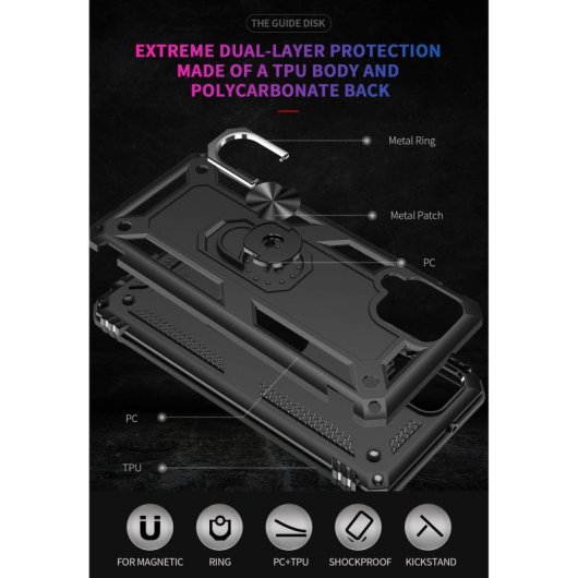 Étui magnétique Max Power Digital avec anneau rotatif, noir, pour Samsung Galaxy A12/M12