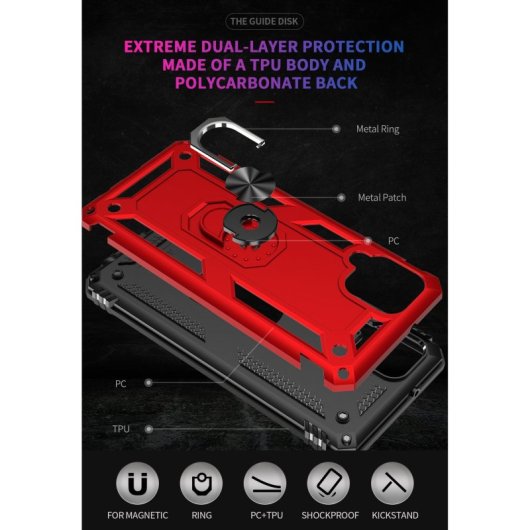 Max Power Digitale Magnet-Schutzhülle mit Drehring, Rot, für Samsung Galaxy A12/M12