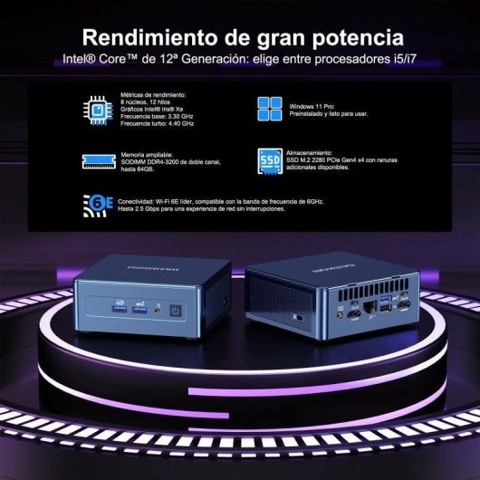 Mini PC GEEKOM Mini IT12 Intel Core i5-12450H/16GB/512GB SSD/Iris Xe/Windows 11