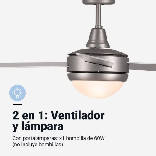 Ventilatore da soffitto universale blu Siroco 6042X a 3 velocità con luce e telecomando 55W