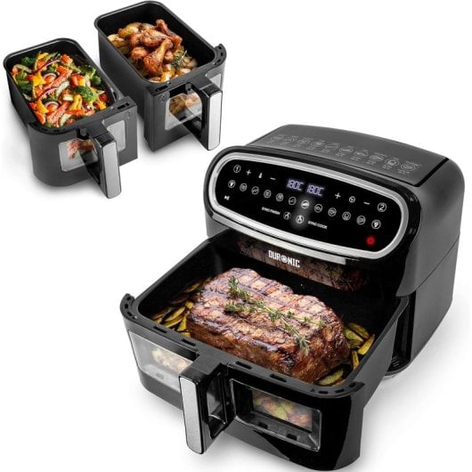 Duronic AF34 Freidora de Aire Sin Aceite 2400W 2 Cestas de 5L + 1 Cesta 10L 10 Programas