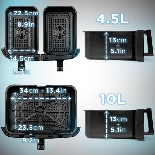 Duronic AF34 Freidora de Aire Sin Aceite 2400W 2 Cestas de 5L + 1 Cesta 10L 10 Programas