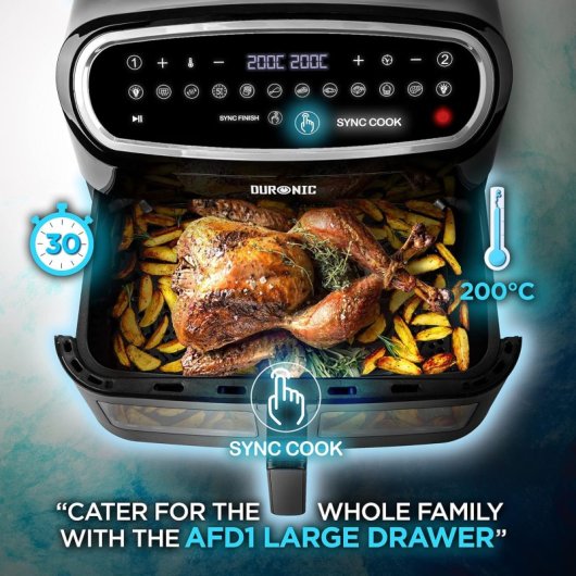 Duronic AF34 Freidora de Aire Sin Aceite 2400W 2 Cestas de 5L + 1 Cesta 10L 10 Programas