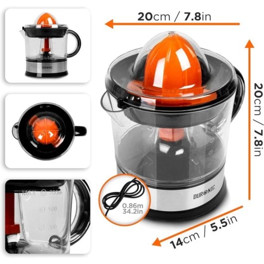 Duronic JE407 Exprimidor de Naranjas Eléctrico 40W 700ml Bpa Free Apto Para Lavavajillas