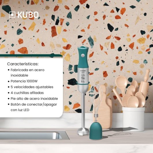 Kubo Batidora de Mano 3 en 1 1000W Verde/Inox