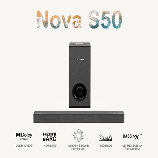 Ultimama Nova S50 Soundbar 2.1 con 3 altoparlanti neri