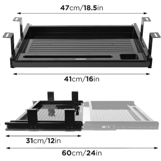 Duronic DKTSX2 Plataforma Teclado/ratón Mesa Instalación Pinza Ahorro Espacio Negro
