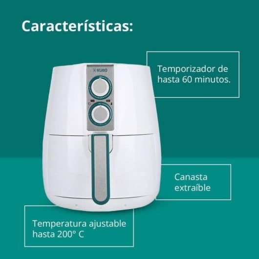Fritadeira de Ar Kubo 2.5L 1500W com temporizador e filtro de ar
