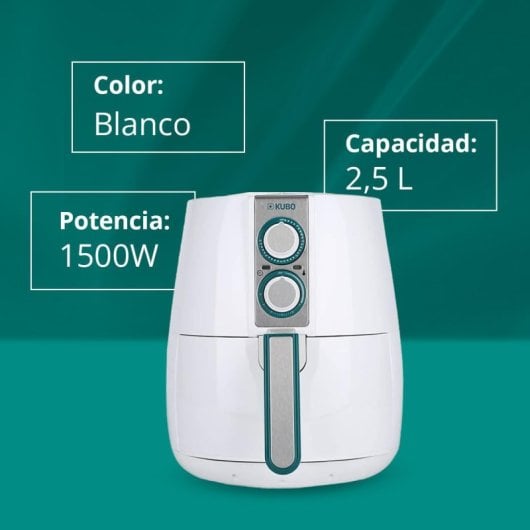 Friggitrice ad aria senza olio Kubo 2,5 L 1500 W Bianca