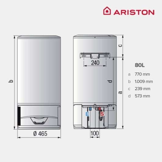 Ariston Lydos Hybrid WiFi Termo Eléctrico con Aerotermia 80L A + Soporte de Pared Instafix