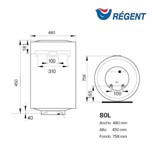 Termo Eléctrico, Regent, Regent 80l + Soporte De Pared Instafix, Instalación Vertical