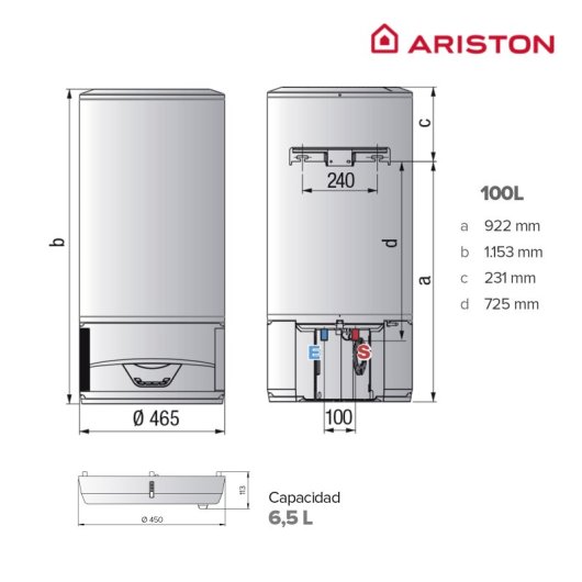 Ariston Lydos Hybrid WiFi Termo Eléctrico con Aerotermia 100L A + Depósito de Condensados