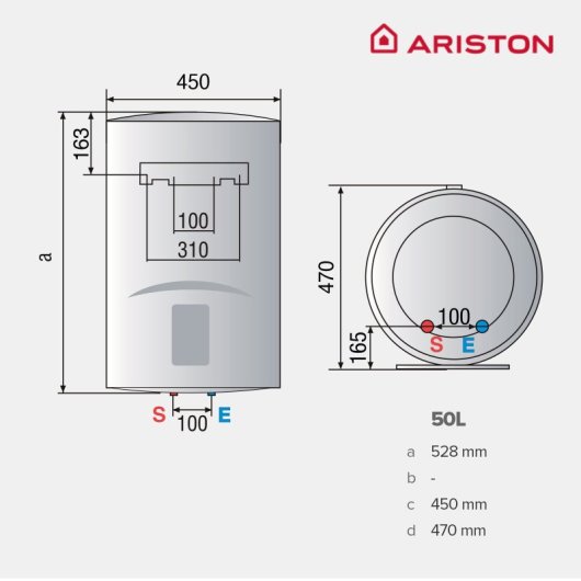 Ariston Lydos R 50 Termo Eléctrico Vertical 50L Clase C + Soporte de Pared Instafix