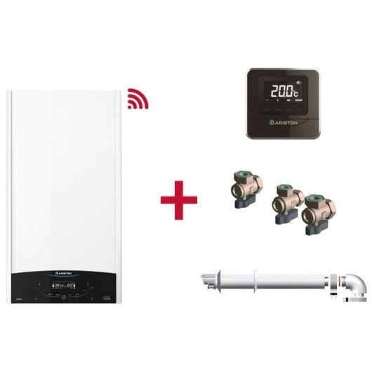 Ariston Genus One+ WiFi 35 Clase A + Termostato Cube Black + Kit 3 Grifos + Kit Salida de Humos