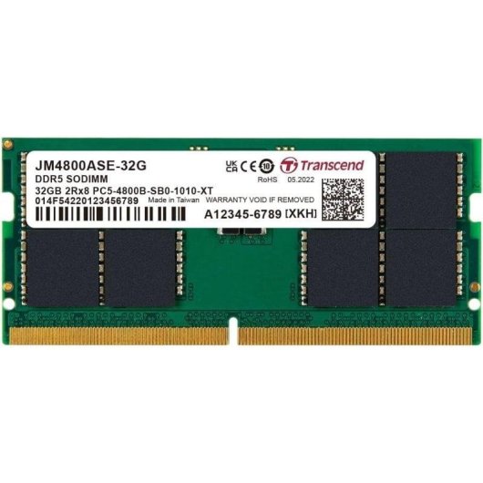 Memoria RAM Transcend JetRam 32GB 1x32GB DDR5 4800MHz CL40 SO-DIMM
