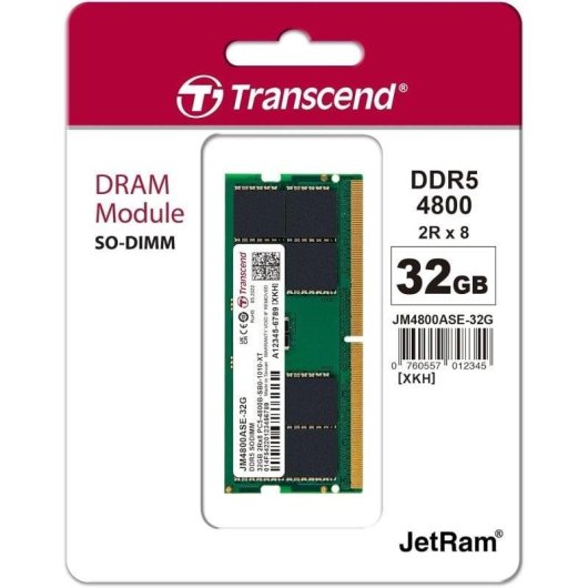 Memoria RAM Transcend JetRam 32GB 1x32GB DDR5 4800MHz CL40 SO-DIMM