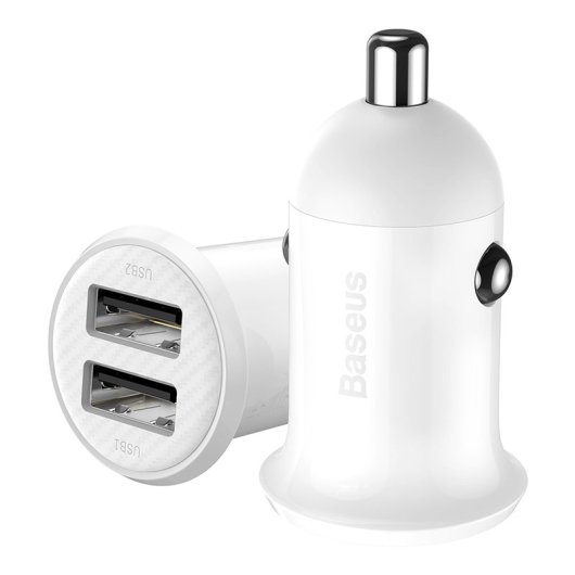 Baseus Grain Pro Carregador de Carro 2xUSB 4.8A Branco