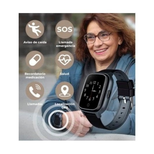 SaveFamily Senior 4G GPS WiFi 1.4" IPS Noir Taille Unique IP67 SpO2 Pulsomètre Tension SOS