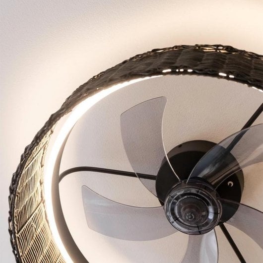 Ventilador de techo Cecotec Energysilence Lampaero 600 Black motor DC 6 velocidades LED mimbre