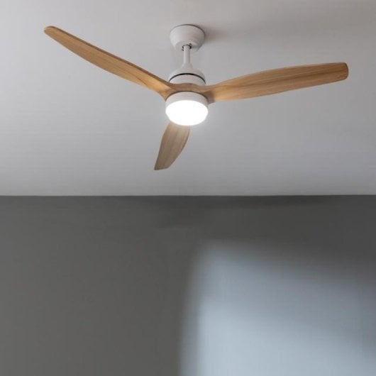 Cecotec EnergySilence Aero 5275 Ventilador de teto madeira branca com luz LED e controle 40W