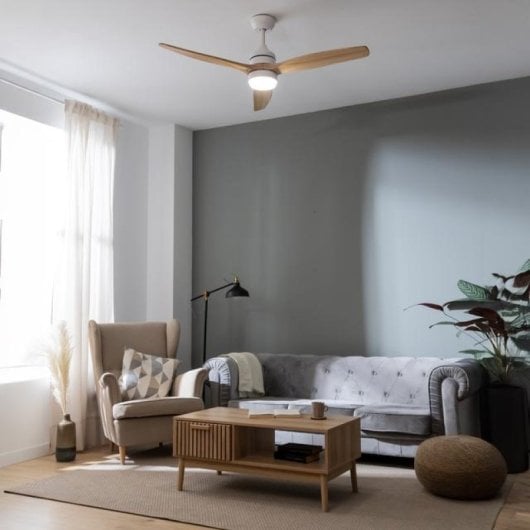 Cecotec EnergySilence Aero 5275 Ventilador de teto madeira branca com luz LED e controle 40W