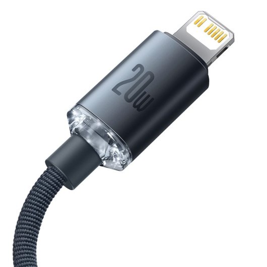 Baseus Cable de Carga Rápida y tarnsmisión de Datos Tipo-C A Lightning 20W Negro