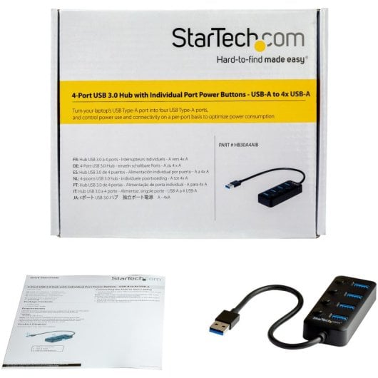 StarTech.com HB30A4AIB Schnittstellen-Hub USB 3.2 Gen 1 (3.1 Gen 1) Type-A 5000 Mbit/s Schwarz