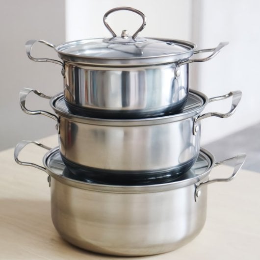Conjunto de panelas de aço inoxidável Klack de 10 peças para todos os tipos de cozinhas