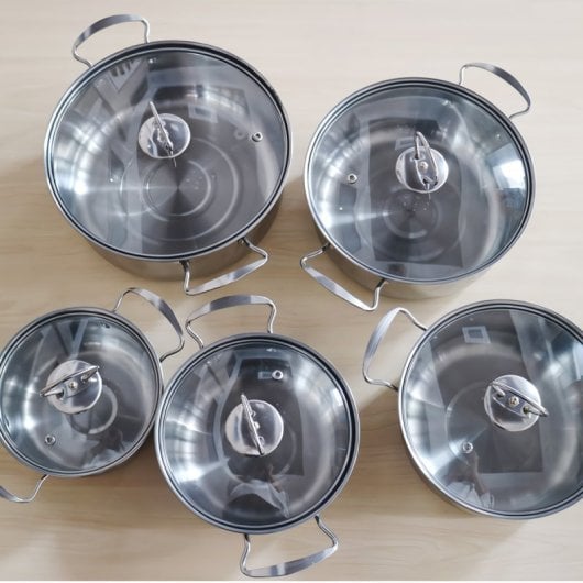 Conjunto de panelas de aço inoxidável Klack de 10 peças para todos os tipos de cozinhas