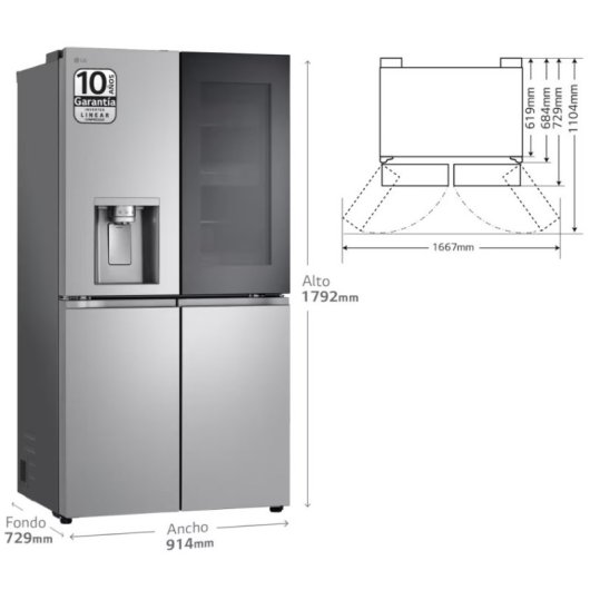 LG GMG961EVKE Frigorífico Americano InstaView E Acero Texturizado Antihuellas