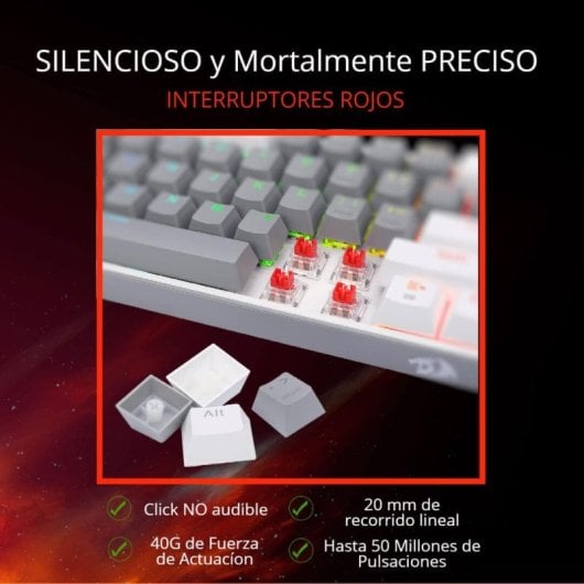 Tastiera da gioco meccanica wireless Redragon K616 Fizz Pro Switch RGB Tastiera latina ES rossa bianca/grigia