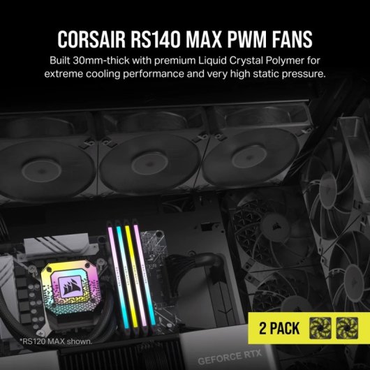 Corsair RS140 MAX PWM Dual Pack Ventilador Suplementario 140mm Negro