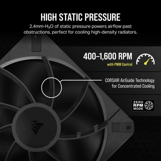 Corsair RS140 MAX PWM Dual Pack Ventilador Suplementario 140mm Negro