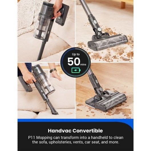 Proscenic P11 Mopping Aspiradora Inalámbrica de Escoba con Mopa 400W Negro