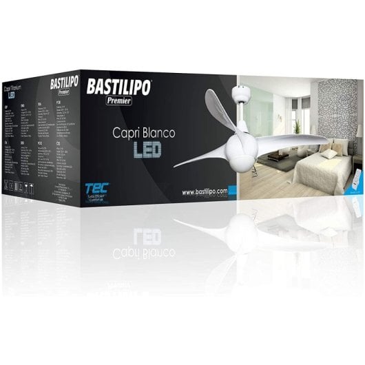 Bastilipo - Ventilateur de Plafond Led avec Télécommande, 132cm, Pales Acrylique, Led Capri Blanc