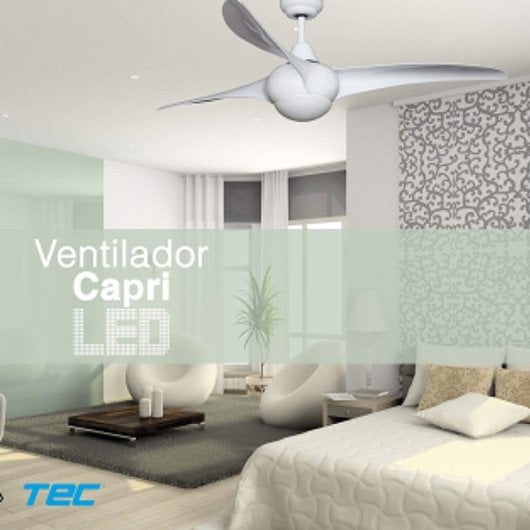 Bastilipo - Ventilateur de Plafond Led avec Télécommande, 132cm, Pales Acrylique, Led Capri Blanc