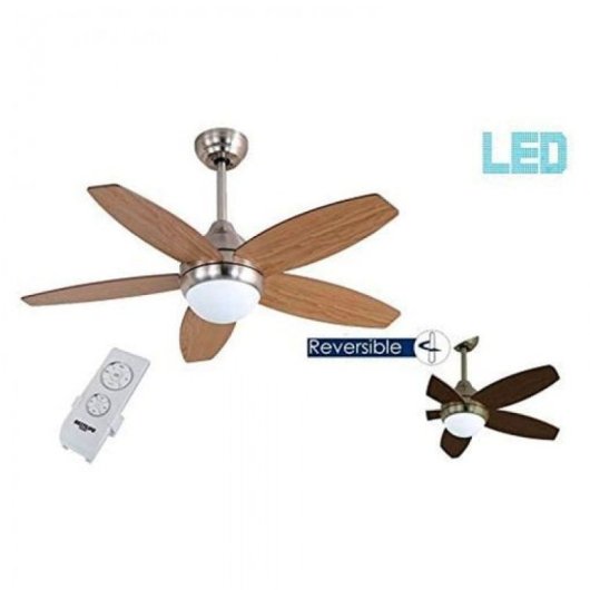 Bastilipo - Ventilateur de Plafond Led avec Télécommande et Pales Réversibles, 107cm, 60w, Bali Nickel 3 Led