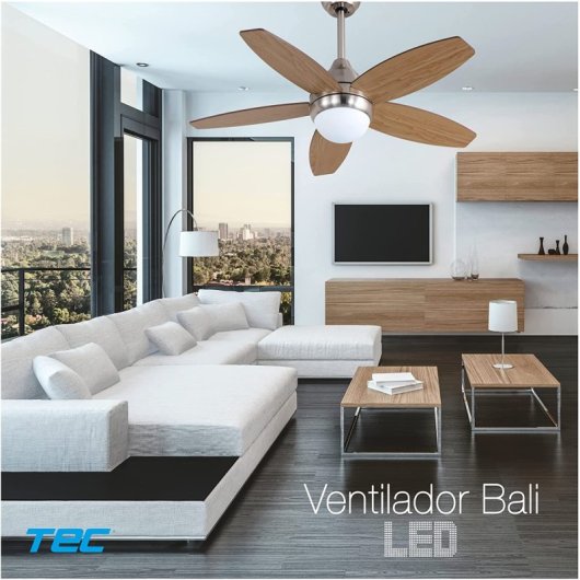 Bastilipo - Ventilateur de Plafond Led avec Télécommande et Pales Réversibles, 107cm, 60w, Bali Nickel 3 Led