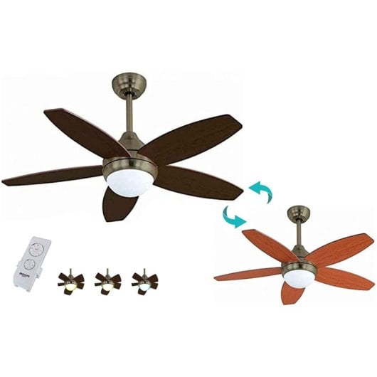 Bastilipo - Ventilateur de Plafond Led avec Télécommande et Pales Réversibles, 107cm, 60w, Cuir Bali Led