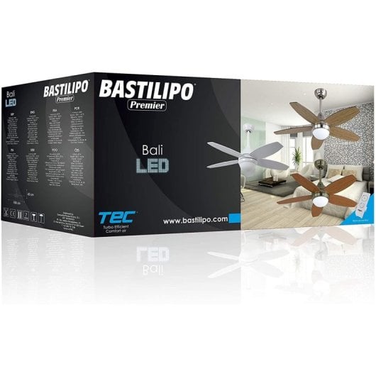 Bastilipo - Ventilador De Techo Con Mando A Distancia Y Luz Led, 60w, 107 Cm, Bali Blanco Led