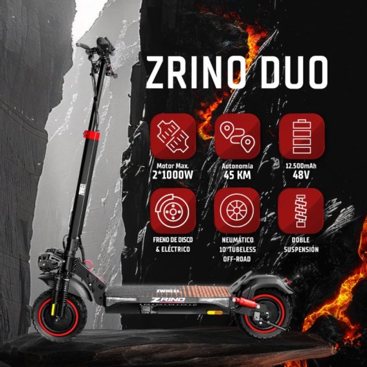 Zwheel ZRino Duo Patinete Eléctrico 10" 1000W Negro/Rojo