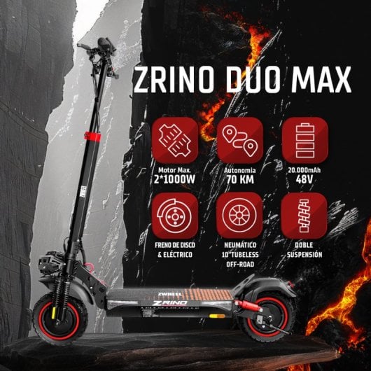ZWheel ZRino Duo Max Patinete Eléctrico 10" 1000W Negro Rojo