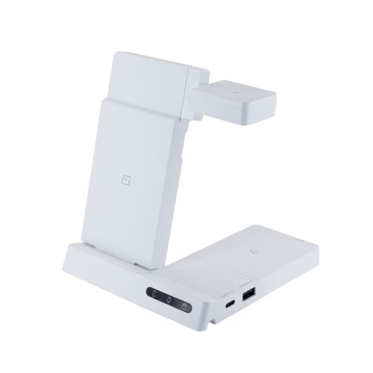 Muvit For Change Base Cargadora Inalambrica 6 En 1 Plegable Smartwatch+iwatch+airpods + Dos Puertos Usb A + C Blanca