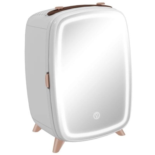 Homcom Nevera para Cosméticos Pequeña 6L Puerta con Espejo y Luces LED Blanca